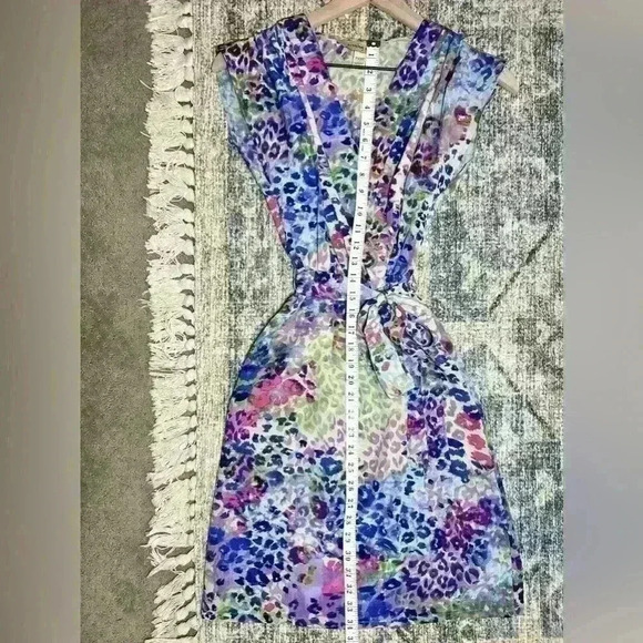 Presley Skye Silk Watercolor Dot Faux Wrap Dress Size PXXS - Picture 12 of 15